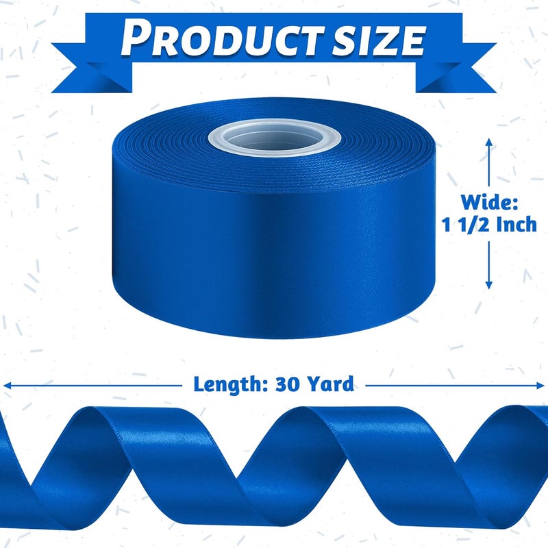Fullive Ribbon for Gift Wrapping, 1 1/2 Inch 30 Yards Royal Blue Ribbon, Polyester Solid Ribbons for Flower Bouquet for Graduate Wedding Decorations DIY Bows Wrapping Bouquet Floral Arrangements - Image 2